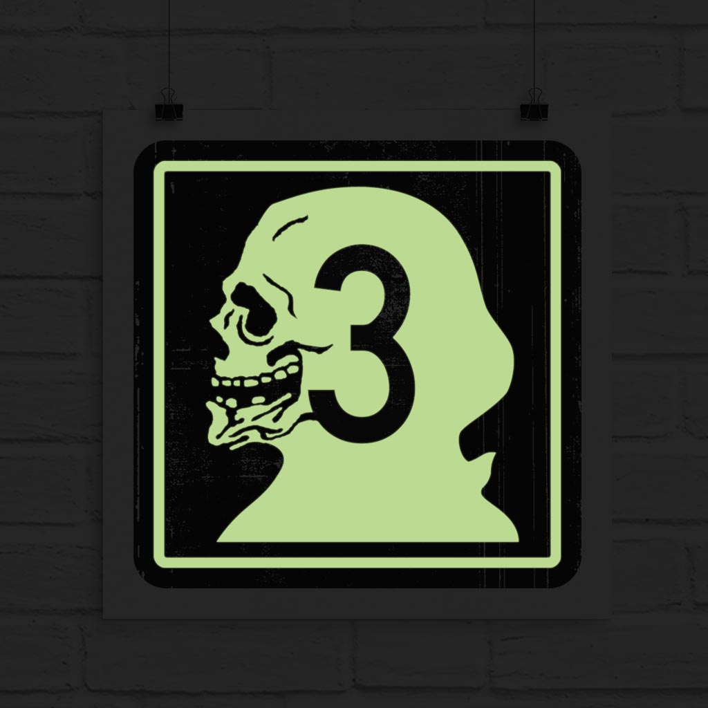 Glow in the dark version of the Highway 3/Skull print