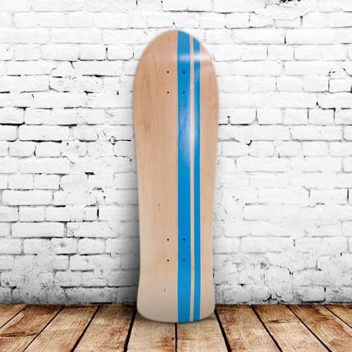 Finished skateboard with blue stripes