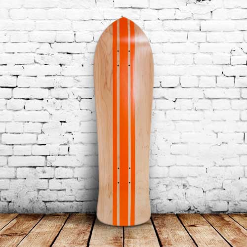 Finished skateboard with orange stripes
