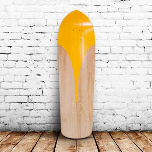 Finished skateboard with yellow stripes